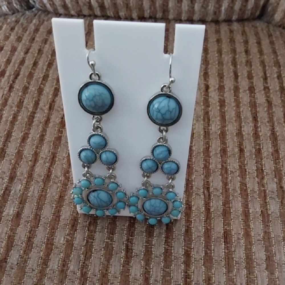 Blue and Silver Chandelier Earrings with Vintage Design